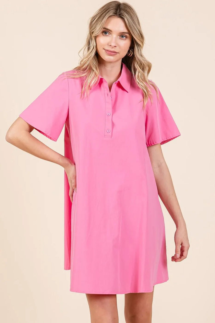 Mittoshop Poplin Collar Pleated Back Mini Dress - VeauBeauty