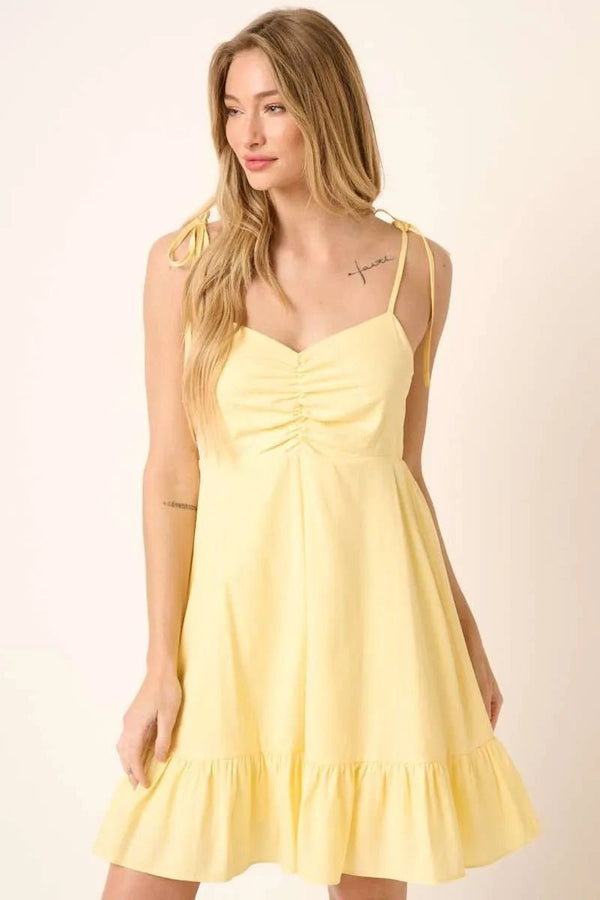 Mittoshop Ruched Detail Spaghetti Tie Mini Dress - VeauBeauty