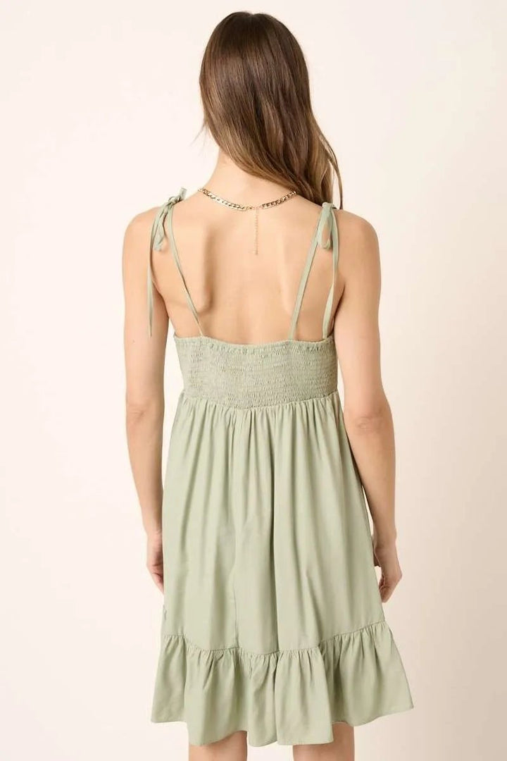 Mittoshop Ruched Detail Spaghetti Tie Mini Dress - VeauBeauty