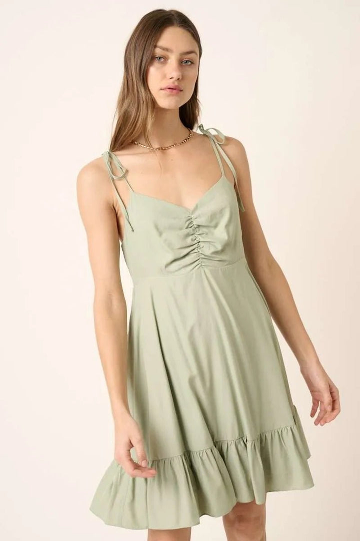 Mittoshop Ruched Detail Spaghetti Tie Mini Dress - VeauBeauty