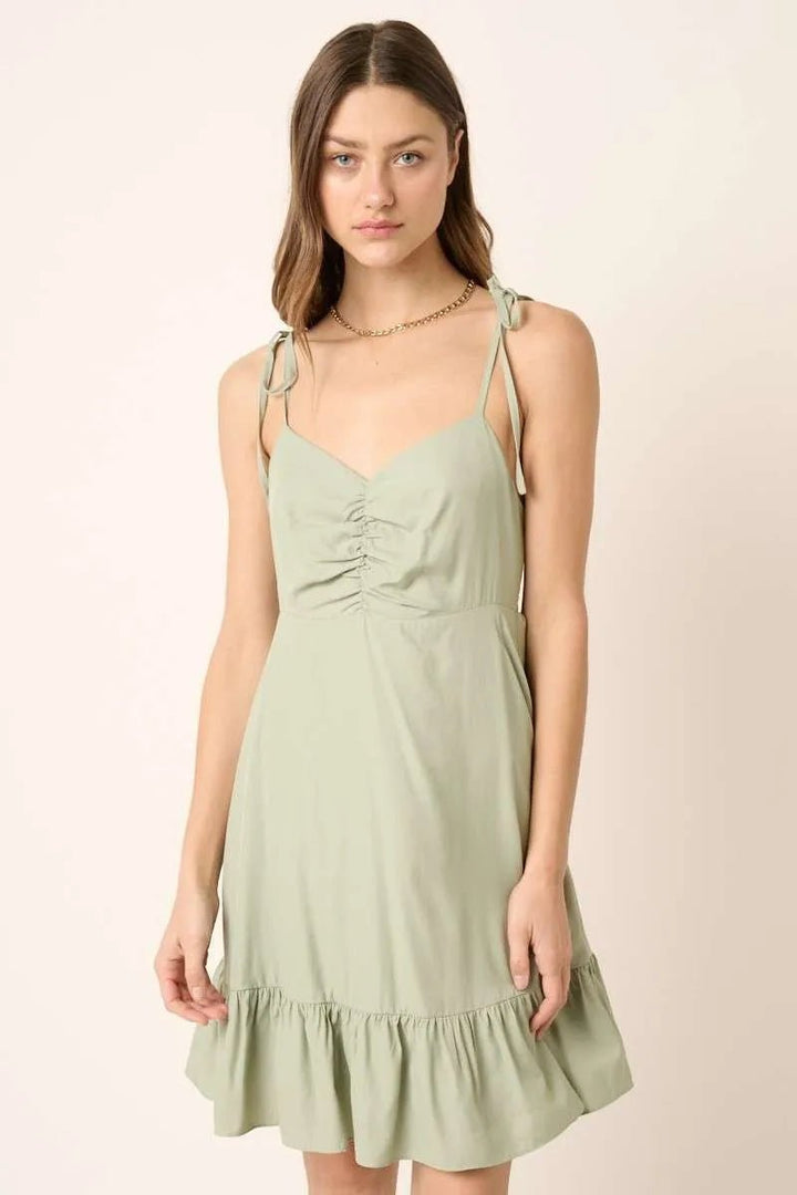 Mittoshop Ruched Detail Spaghetti Tie Mini Dress - VeauBeauty