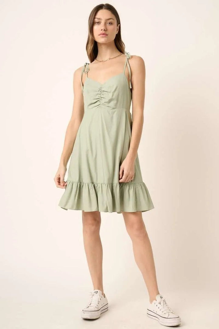 Mittoshop Ruched Detail Spaghetti Tie Mini Dress - VeauBeauty