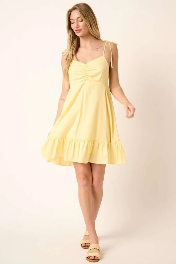 Mittoshop Ruched Detail Spaghetti Tie Mini Dress - VeauBeauty