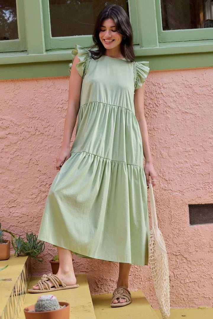 Mittoshop Ruffle Short Sleeve Tiered Maxi Dress - VeauBeauty