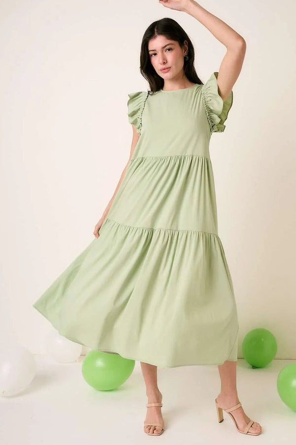 Mittoshop Ruffle Short Sleeve Tiered Maxi Dress - VeauBeauty
