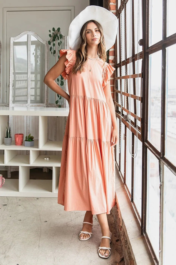 Mittoshop Ruffle Short Sleeve Tiered Maxi Dress - VeauBeauty