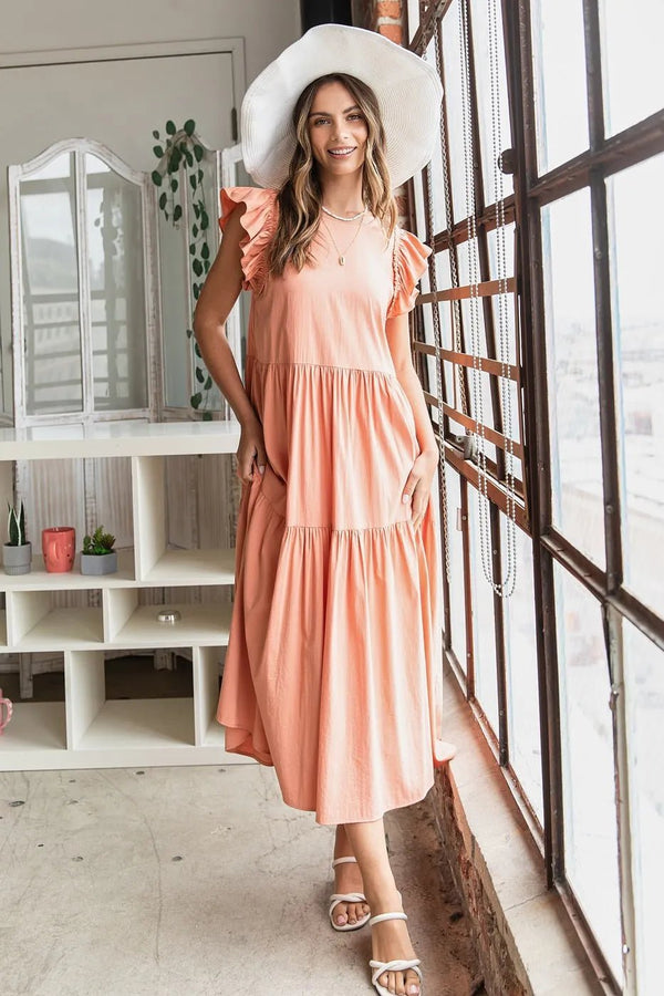 Mittoshop Ruffle Short Sleeve Tiered Maxi Dress - VeauBeauty