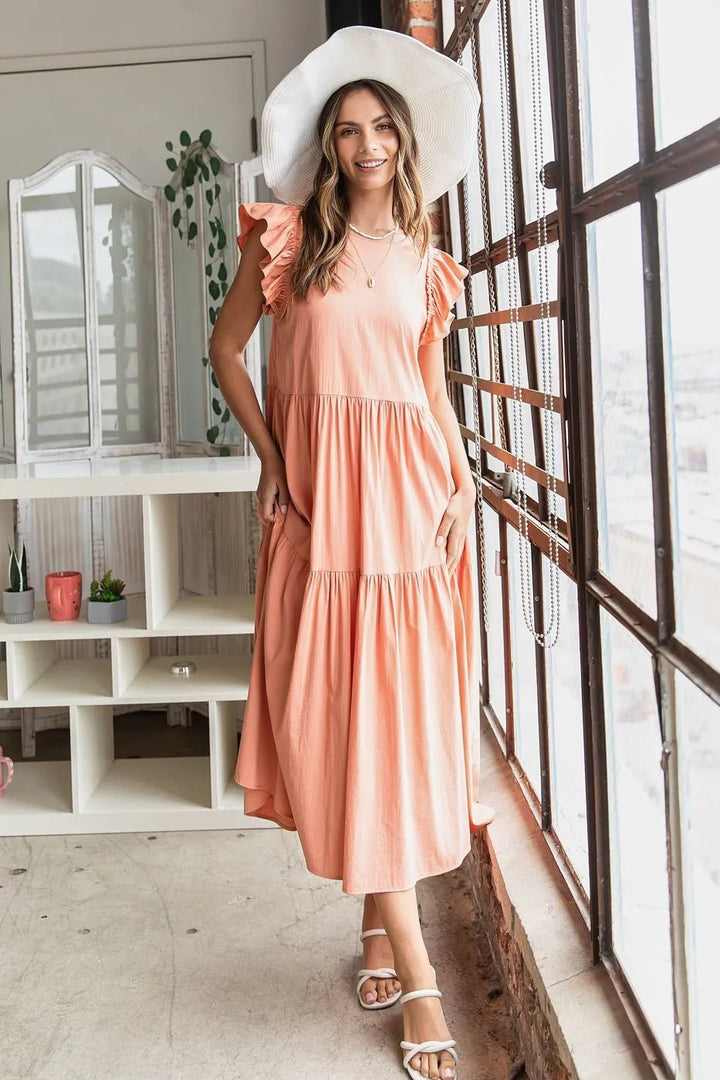 Mittoshop Ruffle Short Sleeve Tiered Maxi Dress - VeauBeauty