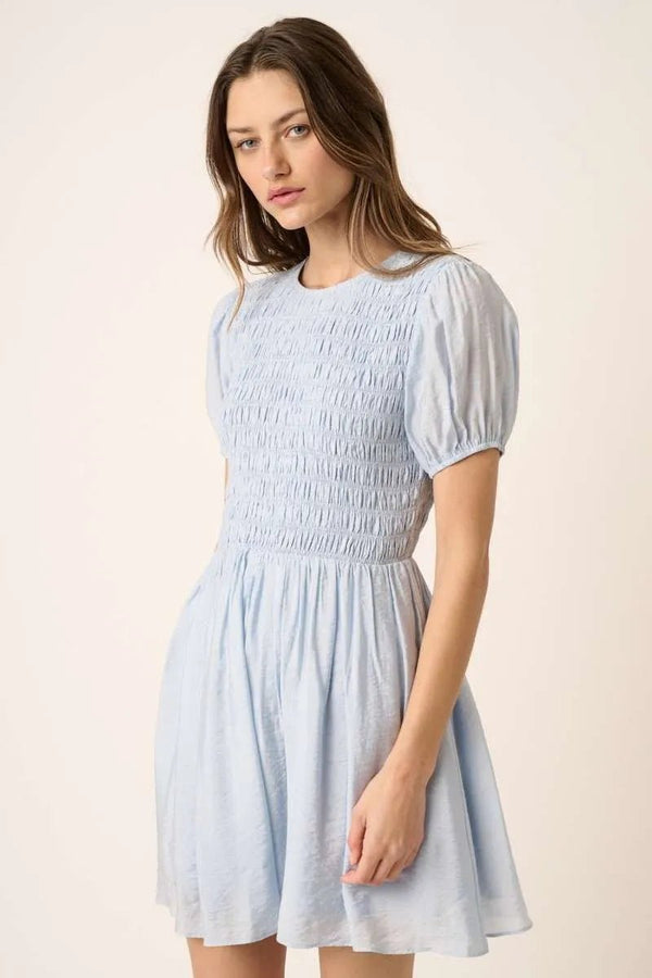 Mittoshop Smocking Detail Puff Sleeve Mini Dress - VeauBeauty