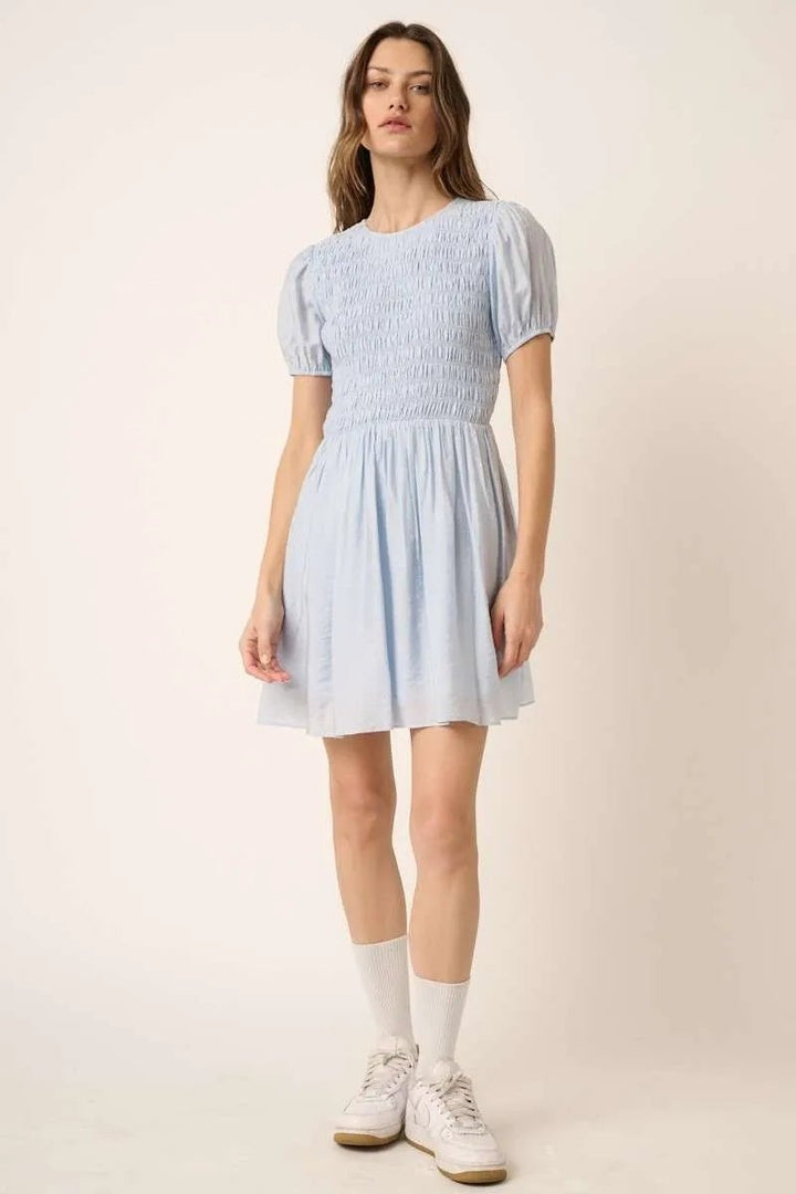 Mittoshop Smocking Detail Puff Sleeve Mini Dress - VeauBeauty