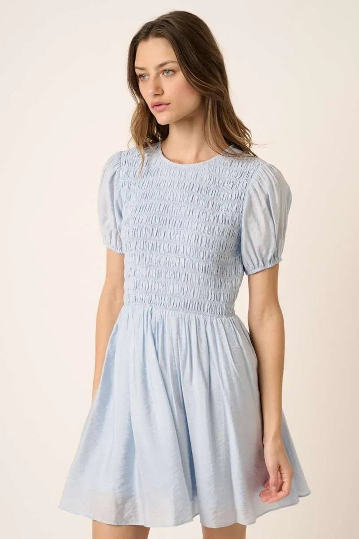 Mittoshop Smocking Detail Puff Sleeve Mini Dress - VeauBeauty