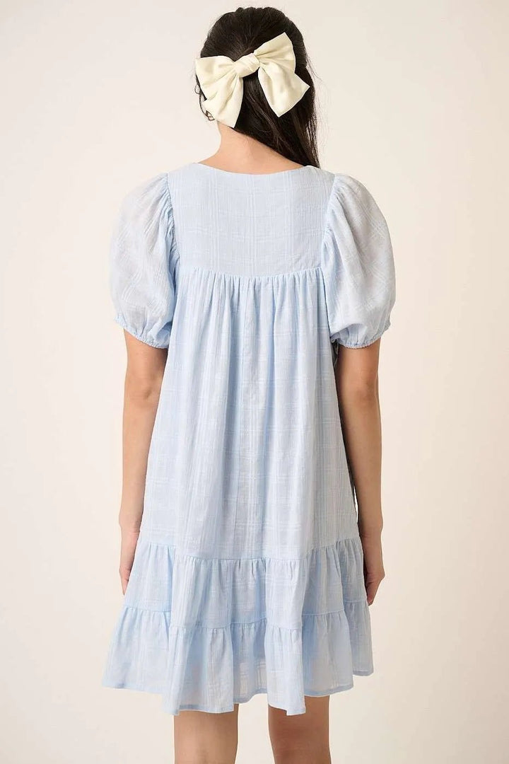 Mittoshop Tassel Tie Plaid Gauze Short Sleeve Mini Dress - VeauBeauty
