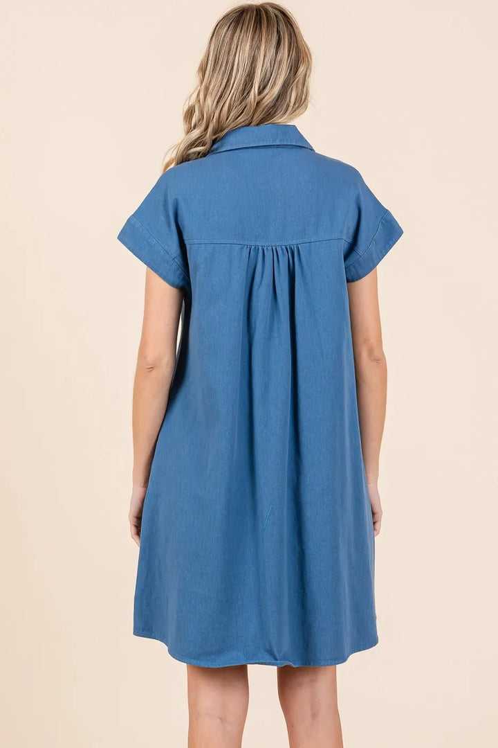 Mittoshop Twill Short Sleeve Collared Mini Dress - VeauBeauty