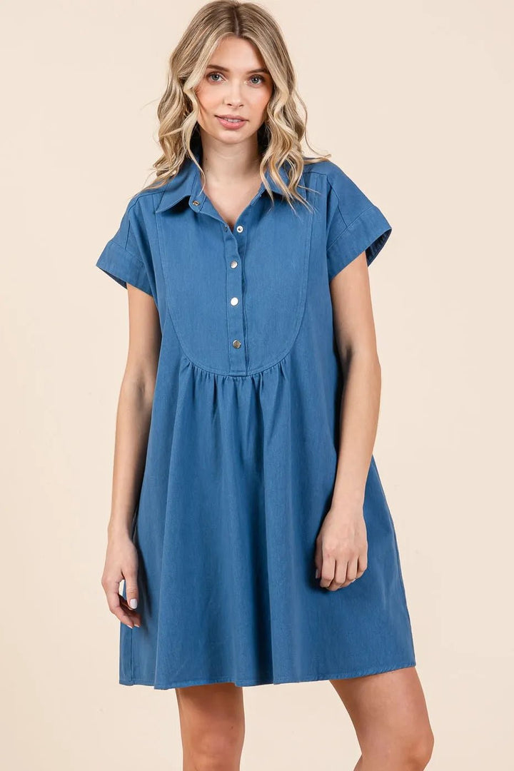 Mittoshop Twill Short Sleeve Collared Mini Dress - VeauBeauty