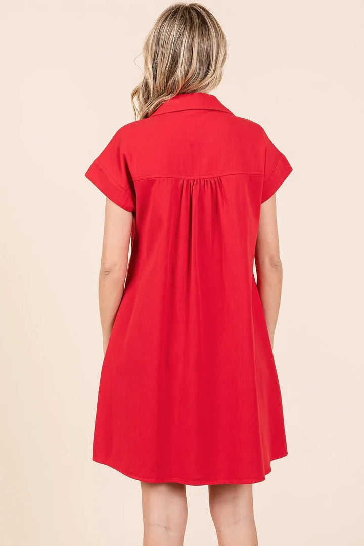 Mittoshop Twill Short Sleeve Collared Mini Dress - VeauBeauty
