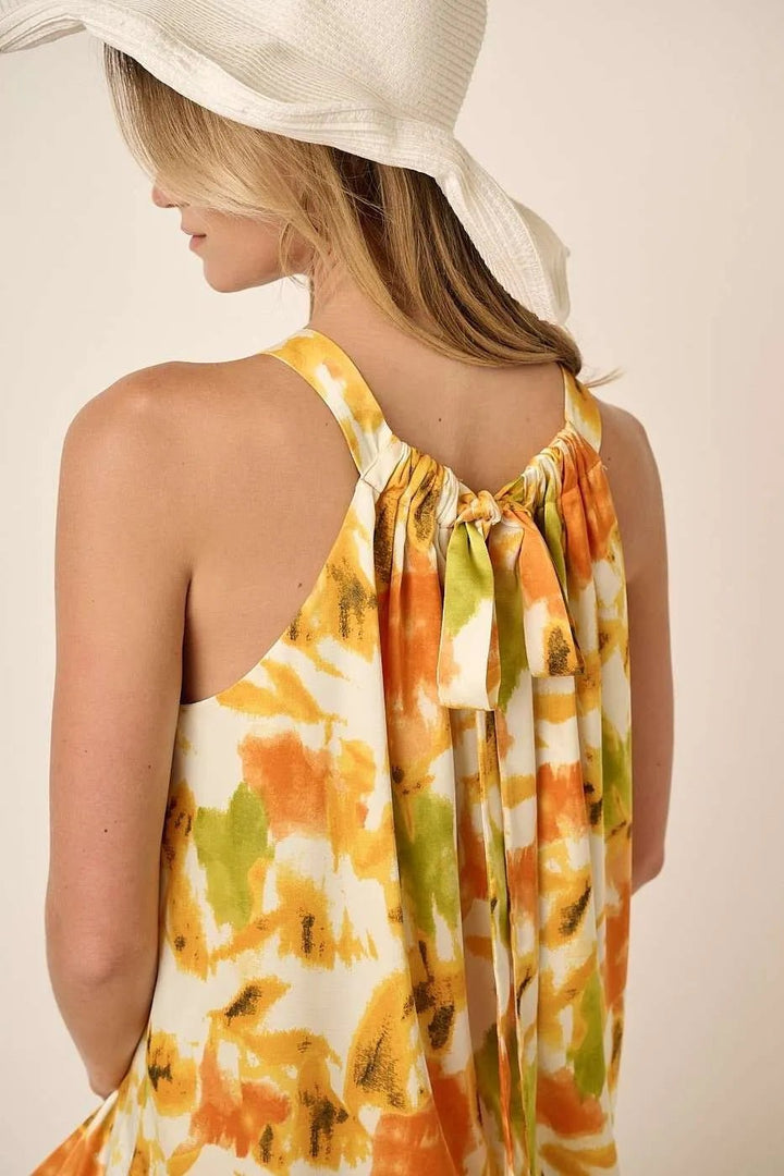 Mittoshop Watercolor Print Halter Neck Satin Maxi Dress - VeauBeauty