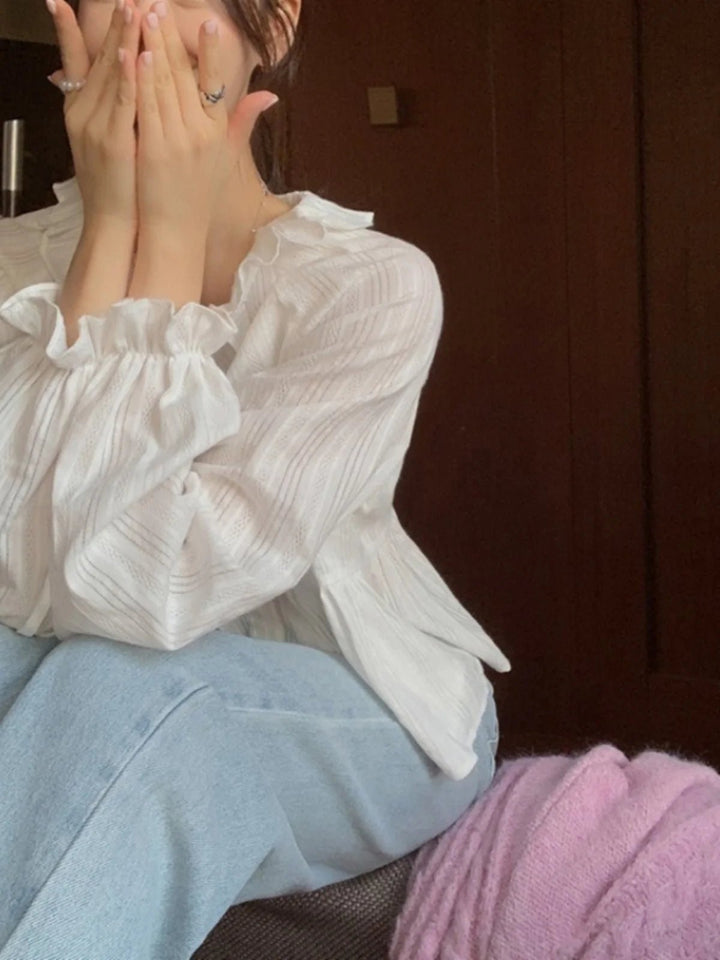 Modern Flounce Hem Crop Shirt – Korean - Inspired Short Button - Up for Women - VeauBeauty
