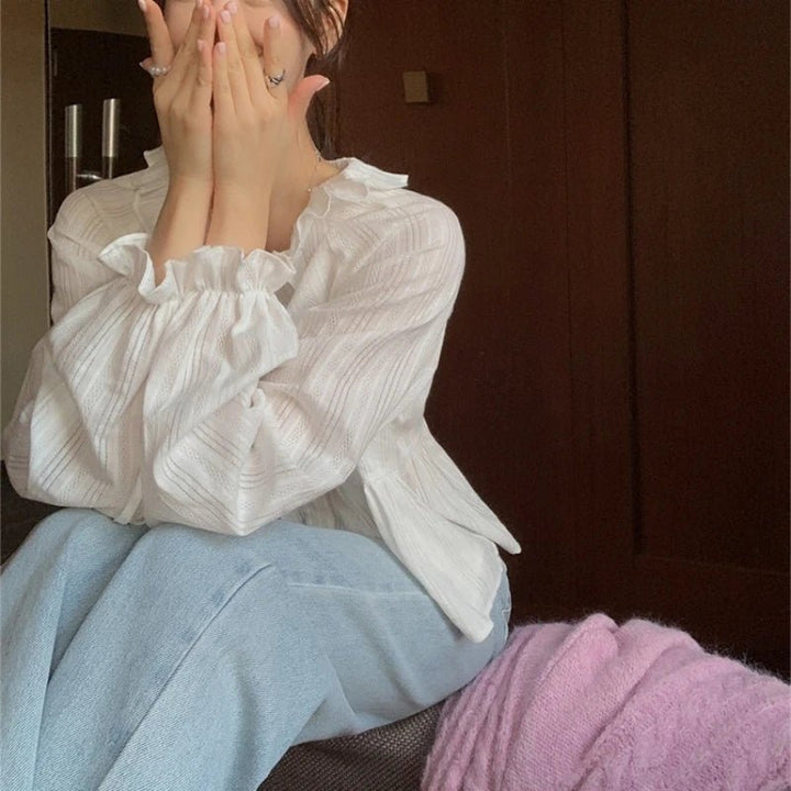 Modern Flounce Hem Crop Shirt – Korean - Inspired Short Button - Up for Women - VeauBeauty