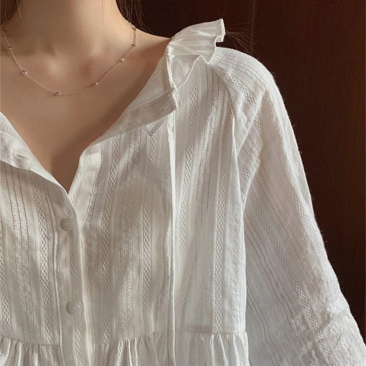 Modern Flounce Hem Crop Shirt – Korean - Inspired Short Button - Up for Women - VeauBeauty