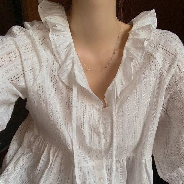 Modern Flounce Hem Crop Shirt – Korean - Inspired Short Button - Up for Women - VeauBeauty