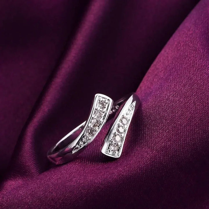 Noble 925 Sterling Silver Open Ring – Women's Classic Zircon Crystal Wedding Jewelry - VeauBeauty