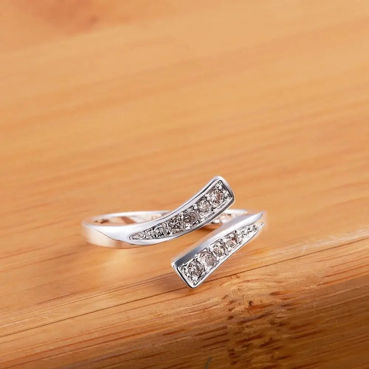 Noble 925 Sterling Silver Open Ring – Women's Classic Zircon Crystal Wedding Jewelry - VeauBeauty