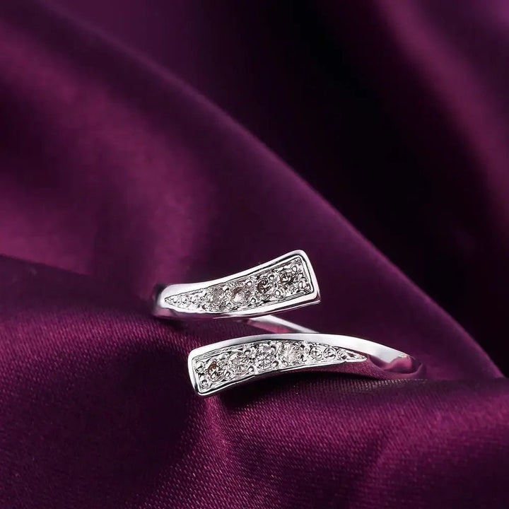 Noble 925 Sterling Silver Open Ring – Women's Classic Zircon Crystal Wedding Jewelry - VeauBeauty