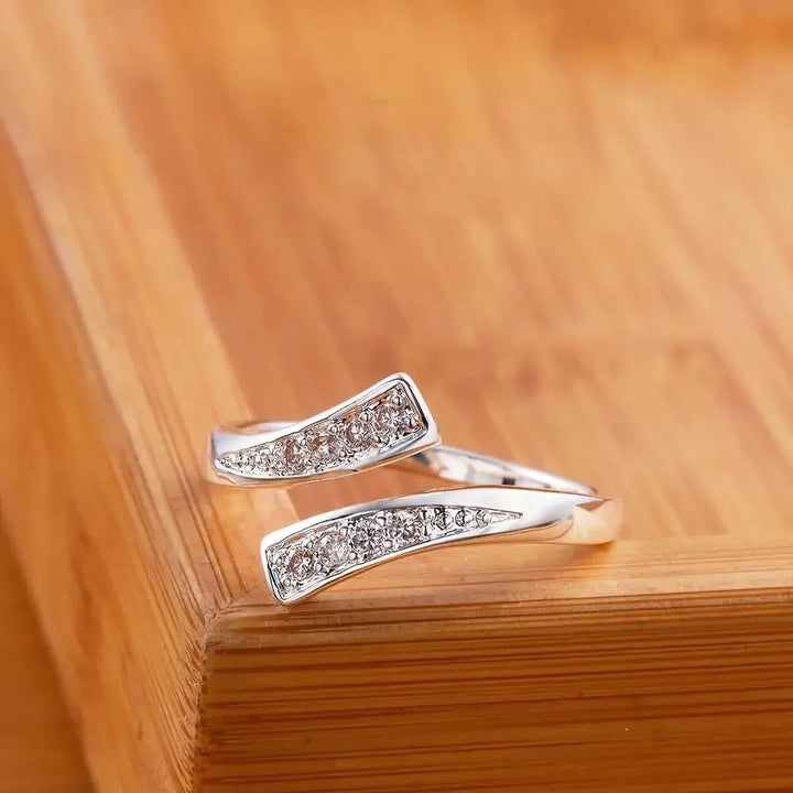 Noble 925 Sterling Silver Open Ring – Women's Classic Zircon Crystal Wedding Jewelry - VeauBeauty