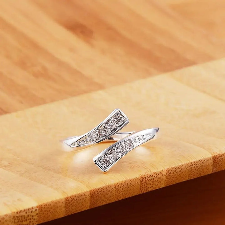 Noble 925 Sterling Silver Open Ring – Women's Classic Zircon Crystal Wedding Jewelry - VeauBeauty