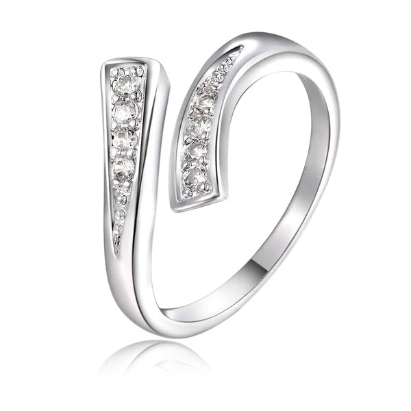 Noble 925 Sterling Silver Open Ring – Women's Classic Zircon Crystal Wedding Jewelry - VeauBeauty