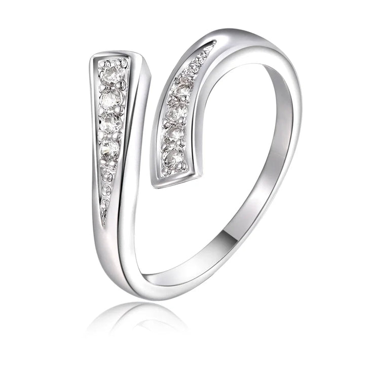 Noble 925 Sterling Silver Open Ring – Women's Classic Zircon Crystal Wedding Jewelry - VeauBeauty