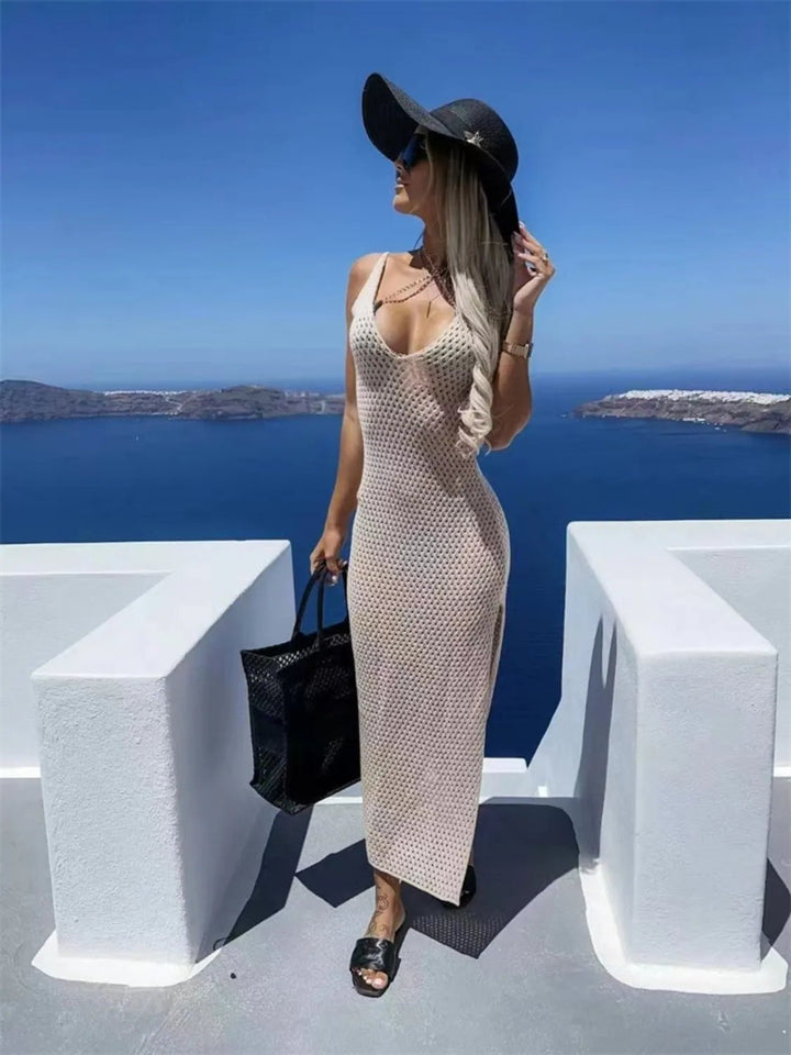 Openwork Slit Sweater Maxi Dress - VeauBeauty