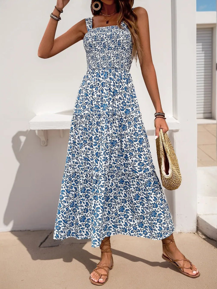 Perfee Frill Printed Square Neck Midi Cami Dress - VeauBeauty