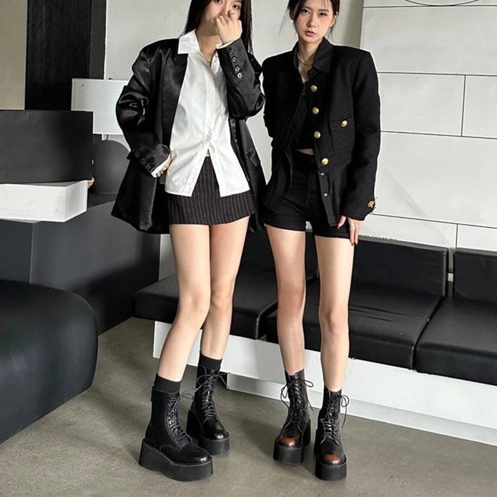 Platform Leather Ankle Boots – High Heel Winter Short Boots for Women - VeauBeauty