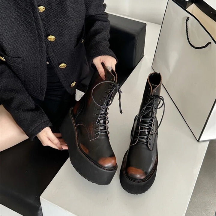 Platform Leather Ankle Boots – High Heel Winter Short Boots for Women - VeauBeauty