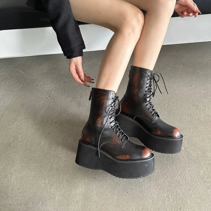 Platform Leather Ankle Boots – High Heel Winter Short Boots for Women - VeauBeauty