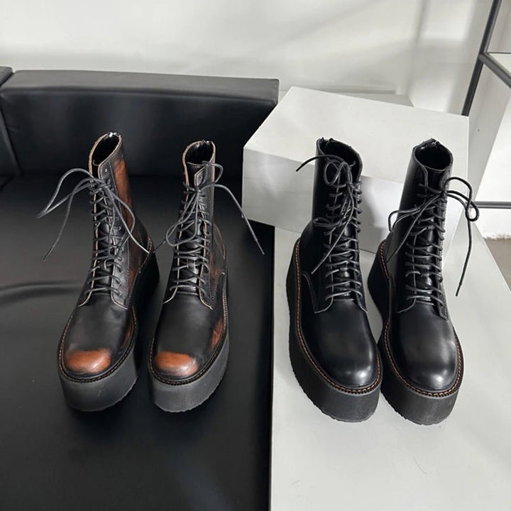 Platform Leather Ankle Boots – High Heel Winter Short Boots for Women - VeauBeauty