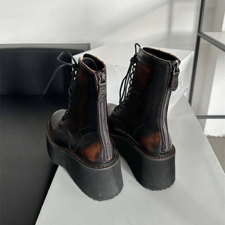 Platform Leather Ankle Boots – High Heel Winter Short Boots for Women - VeauBeauty