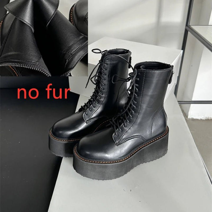 Platform Leather Ankle Boots – High Heel Winter Short Boots for Women - VeauBeauty