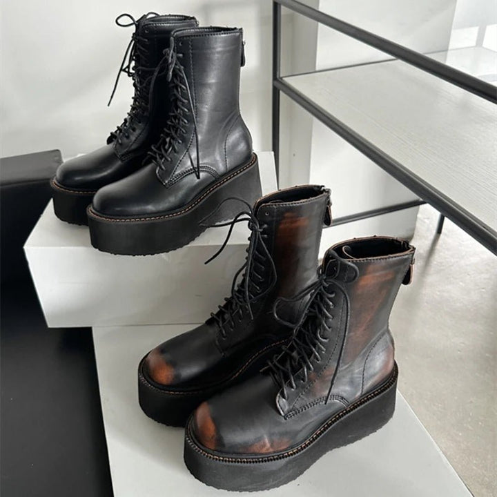 Platform Leather Ankle Boots – High Heel Winter Short Boots for Women - VeauBeauty