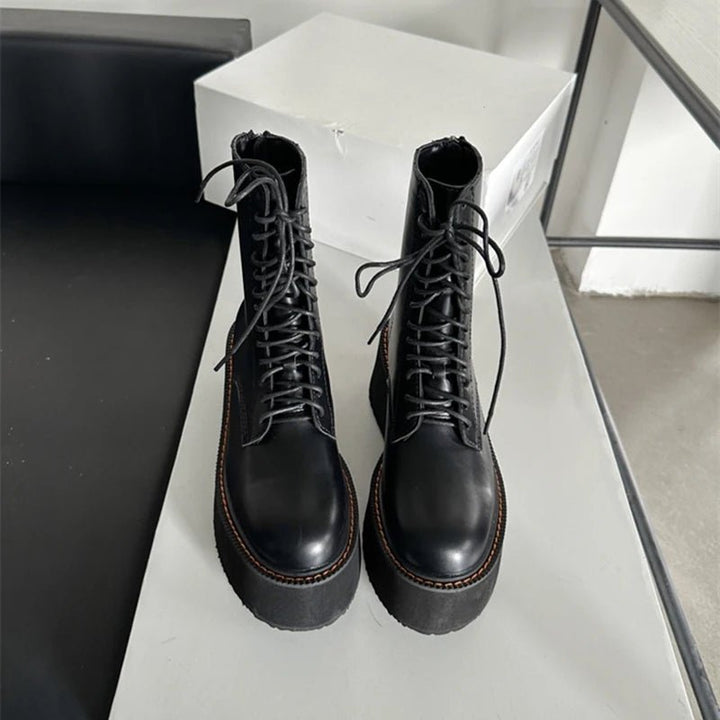 Platform Leather Ankle Boots – High Heel Winter Short Boots for Women - VeauBeauty