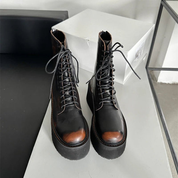 Platform Leather Ankle Boots – High Heel Winter Short Boots for Women - VeauBeauty