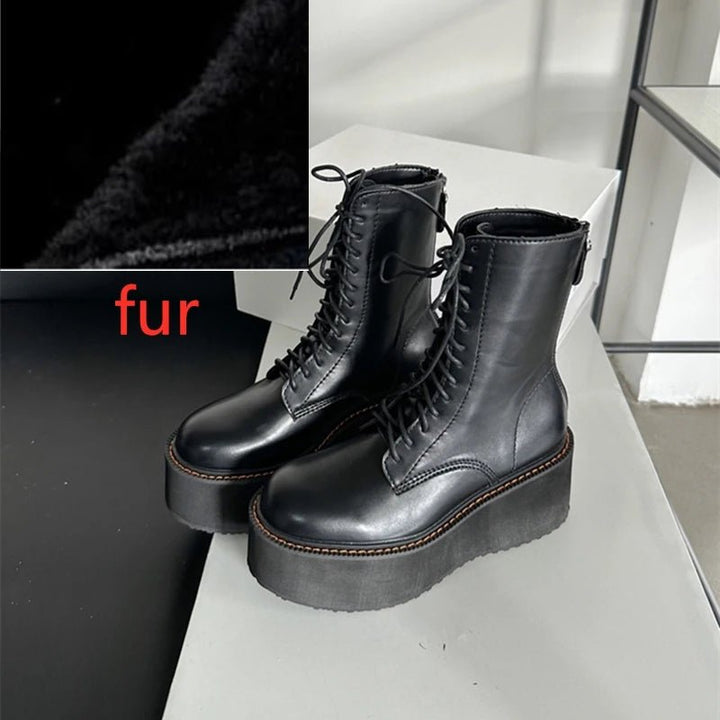 Platform Leather Ankle Boots – High Heel Winter Short Boots for Women - VeauBeauty