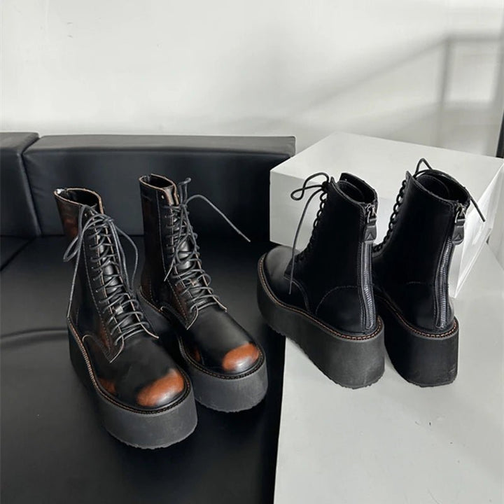Platform Leather Ankle Boots – High Heel Winter Short Boots for Women - VeauBeauty