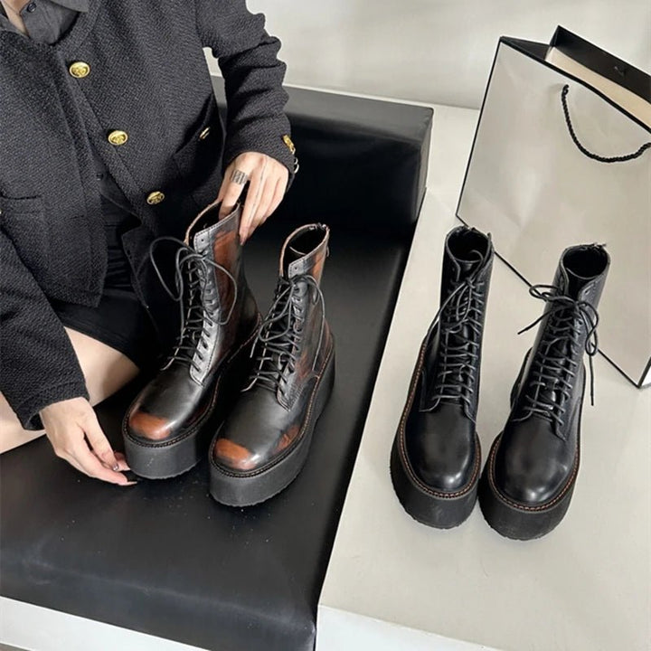 Platform Leather Ankle Boots – High Heel Winter Short Boots for Women - VeauBeauty