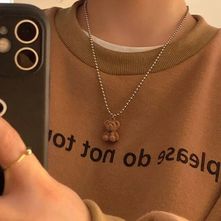 Plush Bear Pendant Necklace – Korean Style Long Chain Jewelry for Women - VeauBeauty