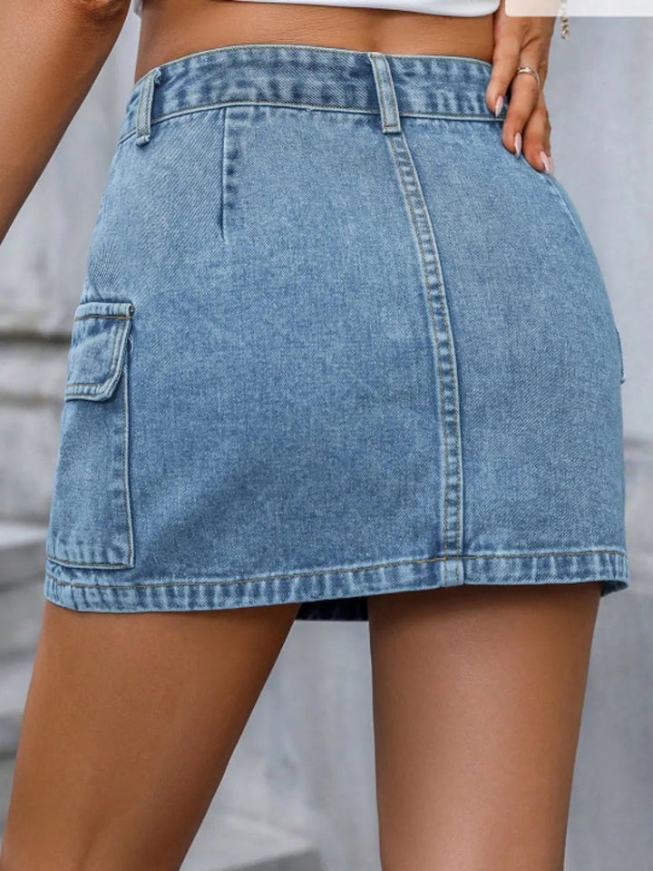 Pocketed Denim Mini Skirt - VeauBeauty
