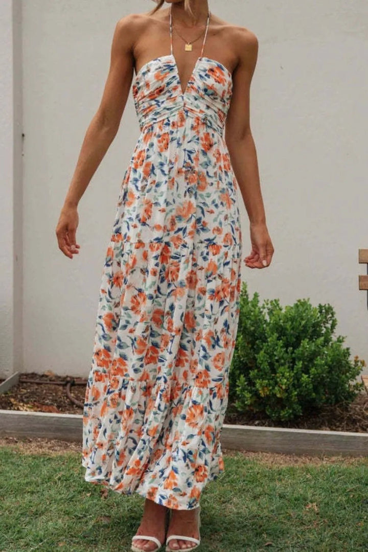 Printed Halter Neck Cami Dress - VeauBeauty