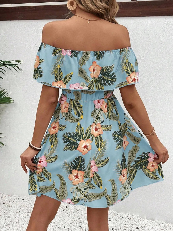 Printed Off Shoulder Mini Dress - VeauBeauty