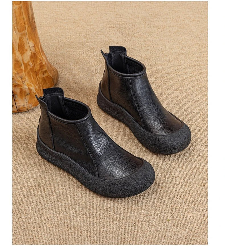 Retro Flat Genuine Leather Ankle Boots for Women – Large Size Booties - VeauBeauty